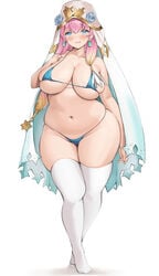 1girls 2021 absurdres alternate_costume arm_at_side bangs belly bikini blue_bikini blue_eyes blush breasts chubby chubby_female commentary_request contrapposto covered_nipples covered_pussy curvy dot_nose earrings embarrassed eyebrows_visible_through_hair eyelashes female_only fire_emblem fire_emblem_heroes flower full_body gradient_hair gunnthra_(fire_emblem) hair_between_eyes head_tilt highres jewelry large_breasts legwear long_hair looking_at_viewer micro_bikini micro_bikini_top multicolored_hair navel neneneji nintendo open_mouth pink_hair plump rose sagging_belly sagging_breasts shadow simple_background skindentation smile solo standing string_bikini swimsuit thick thick_thighs thighs white_background white_legwear