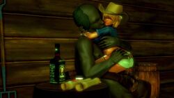 3d alcohol animated bald balls beer belt berral blonde_hair boots breasts clothed clothed_sex clothing cowboy_hat female gold green_skin human_female jean_skirt large_ass light-skinned_female light_skin male male/female mastery_position nude_male_clothed_female orc orc_male ozisan pitchfork rum scrolls shortstack small_but_busty sound testicles vaginal vaginal_penetration video