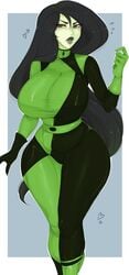 1girls 2021 black_hair breasts clothed clothed_female disney disney_channel female female_focus female_only green_skin hips huge_breasts kim_possible long_hair shego simple_background slim_waist spookiebuni thick_lips thick_thighs thighs tight_clothing tight_fit two_tone_clothing wide_hips