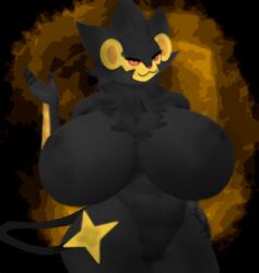 anthro ass big_breasts breasts dark_body darkness female gimmy_thunder glowing huge_breasts luxray nintendo pokemon pokemon_(species) smile solo stare thick_thighs video_games