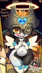 1girls 2021 angel_costume belly_button cute disembodied_hand female female_focus female_only halloween halo imp_midna krokobyaka midna navel nintendo pov shortstack small_breasts the_legend_of_zelda trick_or_treat twilight_princess wholesome