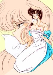 1girls apron breasts brown_eyes brown_hair c-company clothing dress female kasumi_tendo large_breasts long_hair nipples ranma_1/2 solo