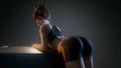 1girls 3d blizzard_entertainment brown_hair female female_only gym_uniform high_resolution highres lootbox overwatch short_hair solo tight_clothing tracer vgerotica