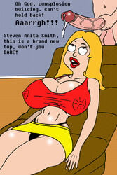 1boy 1girls alternate_breast_size american_dad english_text faceless_male francine_smith huge_breasts imminent_sex incest large_penis mother_and_son sbb steve_smith text