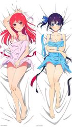 2girls apron blue_hair dakimakura dakimakura_design kanojo_mo_kanojo minase_nagisa multiple_girls red_hair ribbon saki_saki_(kanojo_mo_kanojo) thigh_gap