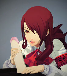 3d atlus eclair_stones handjob light-skinned_female light-skinned_male light_skin mitsuru_kirijo persona persona_3 red_eyes red_hair tagme