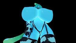 3d 3d_(artwork) almightypatty black_background blue_body breasts_bigger_than_head cow_print cow_print_gloves cow_print_legwear female_only garter_belt gloves huge_breasts monster_girl monster_musume_no_iru_nichijou only_female slime_girl suu_(monster_musume) tagme