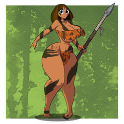 1girls background barefoot barely_clothed belly belly_button big_ass big_breasts black_eyes brown_hair camouflage cavewoman cosplay courtney_(tdi) freckles full_body loincloth makeup mud navel necklace orange_lipstick rustysh4ckl3ford short_hair spear thick_ass thick_thighs tiger_skin tiger_stripes total_drama_(series) total_drama_island