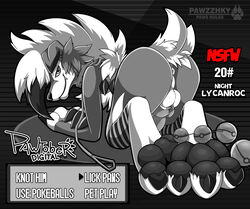 absurd_res anus ass bottomwear canid canine clothing collar girly hi_res leash lycanroc male mammal midnight_lycanroc nintendo pawpads paws pawzzhky pokéball pokémon_(species) pokemon solo video_games