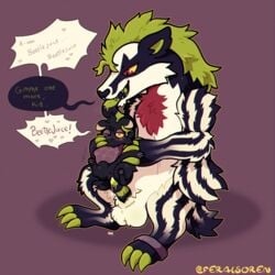 1boy 1girls beetlejuice dialogue duo english_text espurr female feralsoren hi_res male male/female nintendo obstagoon penis_tentacles pokémon_(species) pokemon size_difference tentacle text video_games