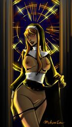 1girls blonde_hair female female_only fishnet human looking_at_viewer mebsuta_(artist) nipple_piercing nun pierced_nipples piercing rainbow_(animation_studio) signature solo stella_(winx_club) tagme winx_club