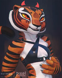 anthro breasts dreamworks female furry furry_only hi_res kung_fu_panda master_tigress open_mouth pixelsketcher red_eyes tagme yellow_eyes