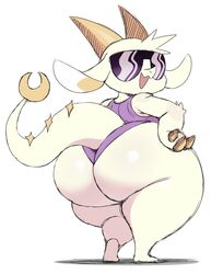 ass back big_ass big_butt black_glasses chikn_nuggit clothed clothing fwench_fwy_(chikn_nuggit) glasses horns looking_at_viewer looking_back looking_back_at_viewer male male_only solo solo_male tail thick_thighs white_body white_skin