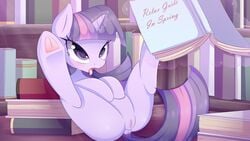 absurd_res anus aryanne book equid equine female feral friendship_is_magic genitals hi_res horn mammal my_little_pony pastelmistress pussy solo tongue tongue_out twilight_sparkle_(mlp) unicorn