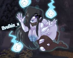 big_breasts big_butt big_nipples black_hair blue_eyes ghost ghost_girl ghost_nipples huge_breasts pale_skin ripped_clothing ripped_stockings spirit stockings vulkinx white_skin