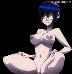 1girls 2d big_breasts black_hair breasts death_(pearl_jam) death_(personification) do_the_evolution medium_hair monster nipples nude_female pearl_jam screencap smile sole_female twistedgrim