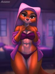 2021 abs anthro aozee athletic athletic_female bed bedroom bedroom_eyes black_nose black_pupils breasts brown_eyes brown_eyeshadow canine canine_humanoid cleavage disney eyebrows eyelashes female female_fox female_only fox fox_humanoid furry furry_female furry_only inside inviting looking_at_viewer maid_marian mammal mammal_humanoid navel no_humans orange_body purple_bra purple_lingerie purple_panties robin_hood_(disney) smile smiling_at_viewer solo solo_female tagme tail thick_thighs undressing white_body white_sclera window