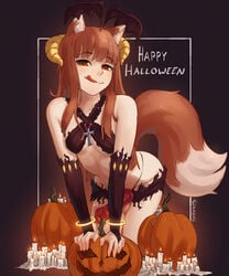 1futa animal_ears animal_genitalia animal_genitalia_on_humanoid big_penis breasts brown_hair canine_penis canine_penis_on_humanoid clothed clothing cum erection futa_only futanari halloween holo human_with_animal_genitalia humanoid kemonomimi knot licking_lips light-skinned_futanari light_skin long_hair mostly_nude pale_skin penis precum seraziel small_breasts solo spice_and_wolf standing tongue tongue_out