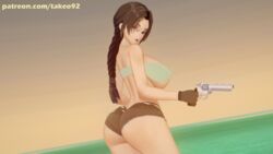 1girls 3d 3d_(artwork) ass back_view backboob beach big_ass big_breasts breasts brown-tinted_eyewear brown_eyes brown_hair bubble_butt bursting_breasts cleavage clothed clothing crop_top curvaceous curvy erect_nipples erect_nipples_under_clothes female female_only fingerless_gloves firearm g-string gun half-closed_eyes handgun holding_weapon hourglass_figure huge_ass huge_breasts koikatsu lara_croft lara_croft_(classic) large_ass large_breasts legs_together long_hair looking_at_viewer minishorts nipples_visible_through_clothing open_mouth palm_tree patreon pinup pinup_pose ponytail posing revealing_clothes seductive_look shorts skimpy skimpy_clothes solo standing sunglasses sunset takeo92 text thick thick_ass thick_thighs tight_clothing tinted_eyewear tomb_raider trigger_discipline underboob weapon wide_hips