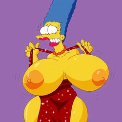 alternate_breast_size blue_hair breasts cleavage female huge_breasts large_breasts marge_simpson maxtlat milf sex solo the_simpsons yellow_body yellow_skin