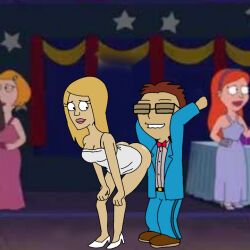 1boy1girl american_dad android_girl ass bending_over bent_over dancing dress looking_at_another partially_clothed phyllis_(american_dad) spanky15 stan_smith steve_smith twerking