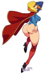 1girls ass big_ass big_breasts blonde_hair blue_eyes cape dc dc_comics female female_only high_heel_boots kara_danvers kara_zor-el leotard lilirulu looking_back png rear_view short_hair supergirl superman_(series) thick_thighs transparent_background