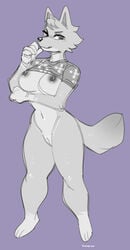 1girls animal_crossing anthro bottomless breasts canid canine canis female female_only fur furry furry_only groatydeer kippy mostly_nude naked nintendo nude pussy shirt_lift tail thighs topwear white_fur whitney_(animal_crossing) wolf