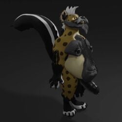 3dcg animated genitals hyaenid kah male male_focus male_only mammal mature_male mephitid muscular overweight penis skunk smoking solo_male transformation