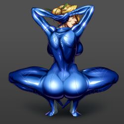 1girls 2010s 2015 aozoraichi arms_behind_head arms_up ass big_ass big_breasts blonde_hair blue_bodysuit bodysuit breasts cleavage clothing eyes female female_focus female_only grey_background hair_bun hair_ornament hi_res high_heels hourglass_figure human legs_apart legs_spread licking_lips light-skinned_female light_skin looking_at_viewer mouth nancy_lee ninja_slayer open_eyes open_mouth posing seductive_pose shiny_clothes shiny_skin showing_ass skin_tight smile smiling_at_viewer solo squatting teasing teeth thick thick_ass thick_thighs tight_ass tight_clothes tight_clothing tongue tongue_out voluptuous voluptuous_female wide_hips