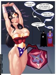 1girls ablack_art ablacka alternate_costume batman batman_(series) biting_lip blue_eyes breasts brown_hair clothing comic creature_inside cross_section dc dc_comics dcau dialogue exposed_nipples fallopian_tubes female hands_up internal_view interspecies interspecies_pregnancy justice_league lactating lactation large_breasts legs_together light-skinned_female light_skin long_hair milk mind_control muscular muscular_female nipple_slip pink_eyes pregnant revealing_clothes speech_bubble spilled_milk starro superman superman_(series) tiara unbirthing uterus vagina wedgie wide_hips womb womb_stimulation wonder_woman wonder_woman_(series) x-ray