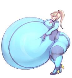 1girls belly belly_expansion belly_inflation big_breasts huge_belly imcoffeecakes metroid samus_aran thick_thighs zero_suit_samus