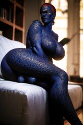 ai_generated blue_skin futanari huge_ass huge_boobs huge_cock jaconicon long_penis marvel marvel_comics mystique red_hair solo_futa tagme x-men