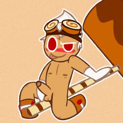 1boy aroused_face cock_out cookie_run cookie_run_ovenbreak naked_male roll_cake_cookie