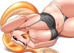 1girls breasts female hi_res inkling inkling_girl kaori_(splatoon) large_breasts long_hair lying_on_side mask naughty_face nintendo nobunagapero open_mouth orange_hair panties peronattu red_eyes splatoon splatoon_(series) tentacle_hair thick_thighs underwear