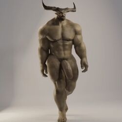 3d 3d_(artwork) balls bara big_penis dragon_age dragon_age_inquisition eyepatch facial_hair flaccid gif grey_body grey_skin horns iron_bull male male_only muscles muscular nude penis qunari solo solo_male voluox walking