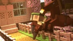 1boy 1girls alex_(minecraft) ass_bigger_than_head bimbo breasts_bigger_than_head breasts_bigger_than_torso brown_pants cubic_body cubic_breasts curvaceous curvy curvy_female curvy_figure cyanu exposed_nipples female female_focus gigantic_breasts ginger_hair green_eyes green_shirt grey_shoes hands_behind_head horse horse_(minecraft) hyper implied_ass_cleavage leaning minecraft ponytail pubic_hair shy_nsfw solo solo_female square_body tagme underboob wide_hips