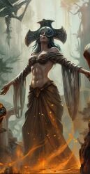 abs age_of_wonders_4 ai_generated female female_only flames solo sorceress