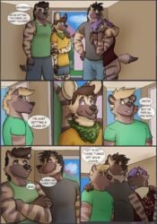 african_wild_dog age_difference anthro bandana beard bottomless brother brothers canid canine chastity_cage chastity_device chip_(pickles-hyena) clothed clothing comic cousins crossed_arms dialogue english_text facial_hair father father_and_child father_and_son fully_clothed garret_(pickles-hyena) green_eyes group hair hi_res hyaenid hyena_father_(pickles-hyena) kerchief larger_male male male/male mammal nephew older_male parent parent_and_child percy_(pickles-hyena) pickles-hyena purple_hair russel_(pickles-hyena) shirt sibling size_difference smaller_male son speech_bubble striped_hyena t-shirt tank_top text topwear twins uncle uncle_and_nephew younger_male