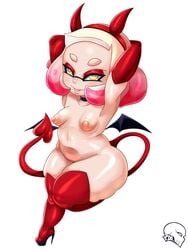 1girls anthro areolae armpits ass big_ass breasts demon_tail erozer eye_contact female gloves halloween hands_behind_head high_heel_boots inkling looking_at_viewer mole_under_mouth nintendo nipples pearl_(splatoon) plump puffy_nipples shortstack small_breasts smaller_female solo splatoon tail tentacle_hair thick_thighs thighhighs thighs tiny_breasts wide_hips