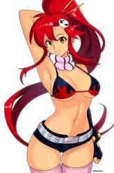 1girls armpit armpits bra breasts female female_only hair_ornament light-skinned_female light_skin looking_at_viewer pale-skinned_female pale_skin pink_socks pink_thighhighs ponytail red_hair short_shorts shorts smgold socks solo tengen_toppa_gurren_lagann thigh_gap thigh_socks thighhighs yellow_eyes yoko_littner