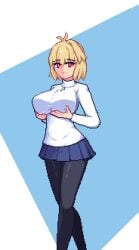 ahoge alternate_breast_size alternate_version_available animated arcueid_brunestud ass big_breasts black_pantyhose blonde_hair blush breasts breasts_bigger_than_head clothed color female full_body grabbing grabbing_own_breast groping groping_breast groping_self holding holding_breast huge_breasts jewelry large_breasts legs melty_blood necklace nipples pantyhose pixel_art raptorbr_ raptorbr_(artist) red_eyes skirt squeezing sweater thick_thighs top_heavy tsukihime type-moon vampire vampire_girl wide_hips