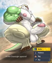 5_fingers 5_toes abs anthro balls biceps big_muscles big_penis chesnaught digital_media_(artwork) erection feet fingers fur gameplay_mechanics generation_6_pokemon genitals green_body hair hi_res humanoid_genitalia humanoid_penis male male_only mammal muscular muscular_anthro muscular_male nintendo nipples nude outside pecs penis pokemon pokemon_(species) solard0gg0 solo tan_body toes