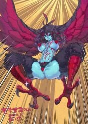 <3_censor abs anus areola areola_slip avian big_breasts bird_girl bird_legs bird_wings black_hair black_sclera blue_body blue_skin breasts censored censored_nipples colored_sclera colored_skin european_mythology f.s. female genitals glistening glistening_body glistening_skin greek_mythology hair harpy heart hi_res monster_girl_(genre) multicolored_hair muscular muscular_female mythological_avian mythology navel nude public_domain pussy red_hair spread_legs spreading thick_thighs thighs wings