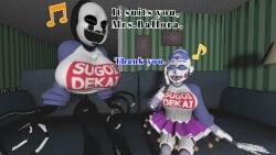 3d ballora ballora_(fnafsl) big_breasts breasts female female_only five_nights_at_freddy's five_nights_at_freddy's:_sister_location five_nights_at_freddy's_4 huge_breasts marionette_(fnaf) nightmarionne puppet_(fnaf) source_filmmaker sugoi_dekai t-shirt text yuuki_momofox