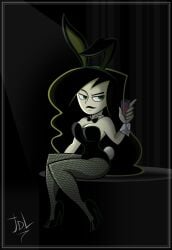 bunnysuit cleavage disney disney_channel fishnets high_heels javidluffy kim_possible leotard lips shego smile