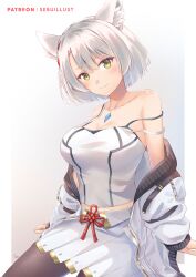 blush cat_ears catgirl core_crystal huge_breasts large_breasts looking_at_viewer midriff mio_(xenoblade) sebu_illust taking_off_jacket xenoblade_(series) xenoblade_chronicles_3