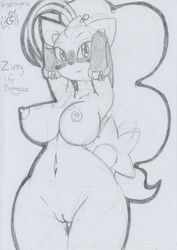 2021 anthro anthrofied armpits arms_behind_head armwear banette big_breasts blush bodily_fluids breasts clothing elbow_gloves felid female genital_fluids genitals gloves graphite_(artwork) hands_behind_head handwear looking_at_viewer lunaris_parukia mammal monochrome navel nintendo nipples nude pokémon_(species) pokémorph pokemon pose pussy pussy_juice sketch smile solo thigh_gap traditional_media_(artwork) video_games white_background zippy_(lunaris_parukia)