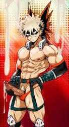 abs big_arms big_penis cum cumming harness idoraad katsuki_bakugou lilprincyvi looking_at_viewer mask masturbating masturbation muscles muscular muscular_male my_hero_academia thick_arms thick_legs thick_penis thick_thighs thong veins veins_on_dick veiny_penis yaoi