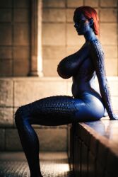 ai_generated blue_skin futanari huge_ass huge_boobs huge_cock jaconicon long_penis marvel marvel_comics mystique red_hair solo_futa tagme x-men