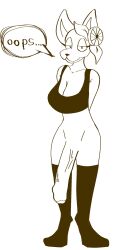 anthro clothed clothing dialogue felid feline furry futanari genitals gynomorph hi_res huge_cock intersex katherine_(orangejuicemess) legwear mammal monochrome orangejuicemess partially_clothed penis solo standing thigh_highs yellow_and_white